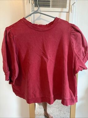 Terra & Sky Red Puff-Sleeve Crewneck Sweatshirt
